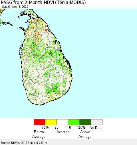 Sri Lanka PASG from 2-Month NDVI (Terra-MODIS) Thematic Map For 11/1/2022 - 11/8/2022