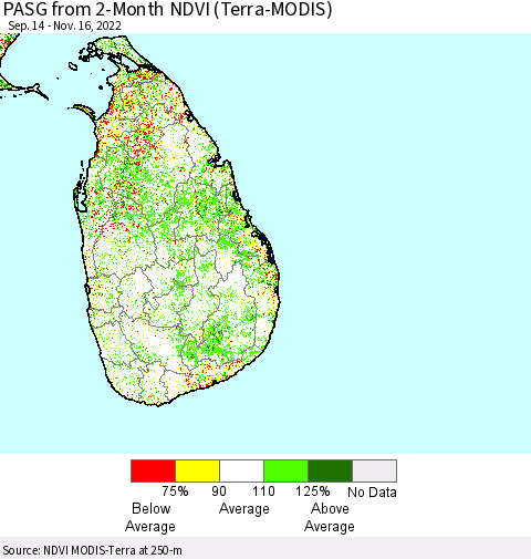 Sri Lanka PASG from 2-Month NDVI (Terra-MODIS) Thematic Map For 11/9/2022 - 11/16/2022