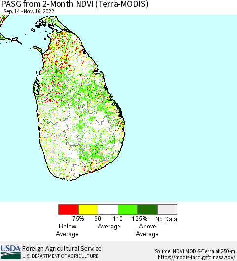 Sri Lanka PASG from 2-Month NDVI (Terra-MODIS) Thematic Map For 11/11/2022 - 11/20/2022