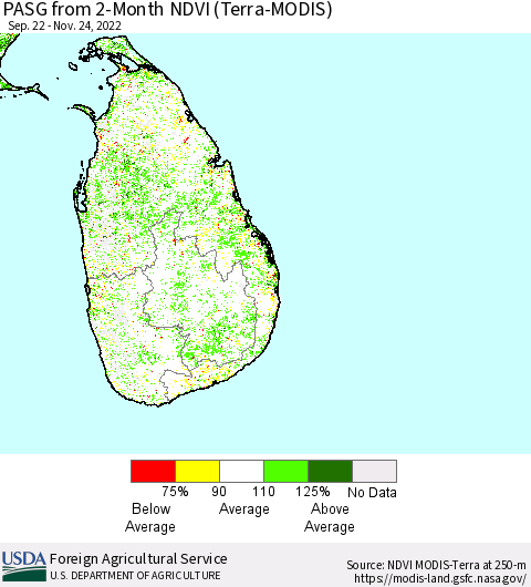 Sri Lanka PASG from 2-Month NDVI (Terra-MODIS) Thematic Map For 11/21/2022 - 11/30/2022