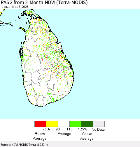 Sri Lanka PASG from 2-Month NDVI (Terra-MODIS) Thematic Map For 2/26/2023 - 3/5/2023