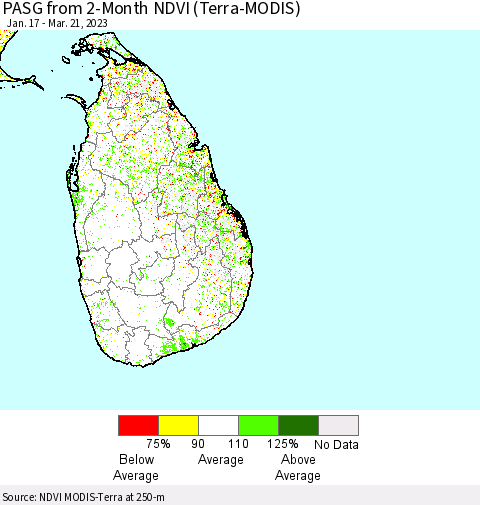 Sri Lanka PASG from 2-Month NDVI (Terra-MODIS) Thematic Map For 3/14/2023 - 3/21/2023