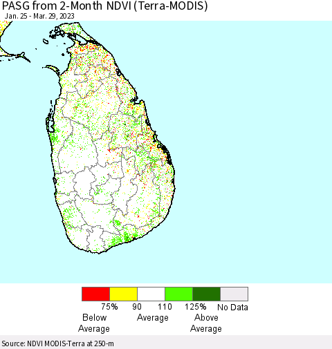 Sri Lanka PASG from 2-Month NDVI (Terra-MODIS) Thematic Map For 3/22/2023 - 3/29/2023