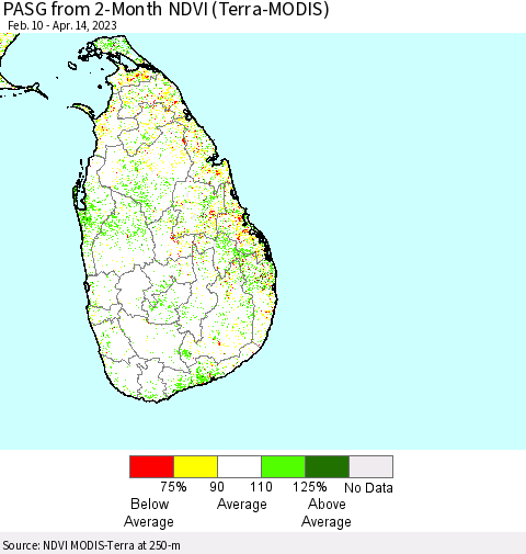 Sri Lanka PASG from 2-Month NDVI (Terra-MODIS) Thematic Map For 4/7/2023 - 4/14/2023