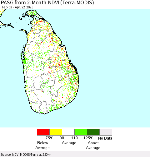 Sri Lanka PASG from 2-Month NDVI (Terra-MODIS) Thematic Map For 4/15/2023 - 4/22/2023
