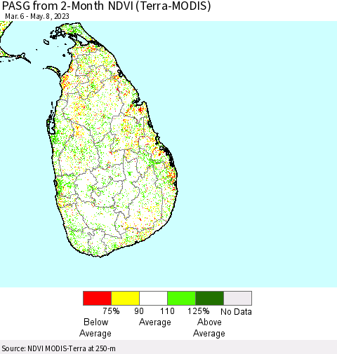 Sri Lanka PASG from 2-Month NDVI (Terra-MODIS) Thematic Map For 5/1/2023 - 5/8/2023