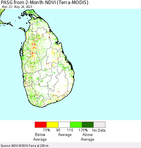 Sri Lanka PASG from 2-Month NDVI (Terra-MODIS) Thematic Map For 5/17/2023 - 5/24/2023