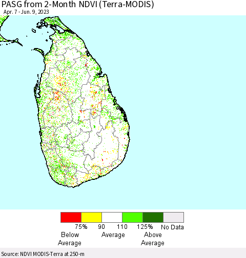 Sri Lanka PASG from 2-Month NDVI (Terra-MODIS) Thematic Map For 6/2/2023 - 6/9/2023