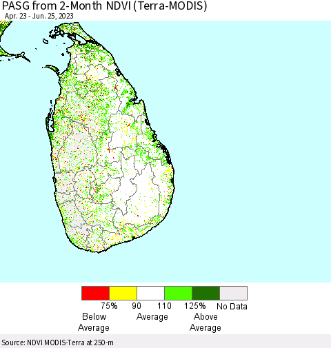 Sri Lanka PASG from 2-Month NDVI (Terra-MODIS) Thematic Map For 6/18/2023 - 6/25/2023