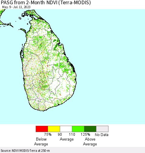 Sri Lanka PASG from 2-Month NDVI (Terra-MODIS) Thematic Map For 7/4/2023 - 7/11/2023