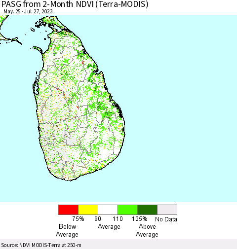 Sri Lanka PASG from 2-Month NDVI (Terra-MODIS) Thematic Map For 7/20/2023 - 7/27/2023