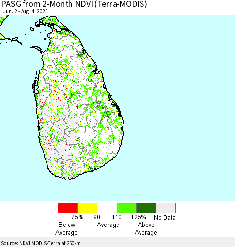 Sri Lanka PASG from 2-Month NDVI (Terra-MODIS) Thematic Map For 7/28/2023 - 8/4/2023