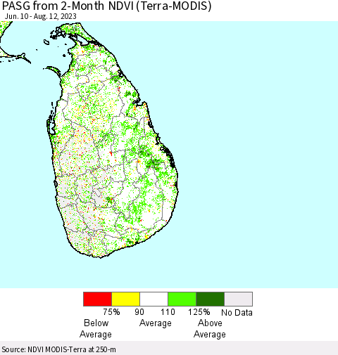 Sri Lanka PASG from 2-Month NDVI (Terra-MODIS) Thematic Map For 8/5/2023 - 8/12/2023