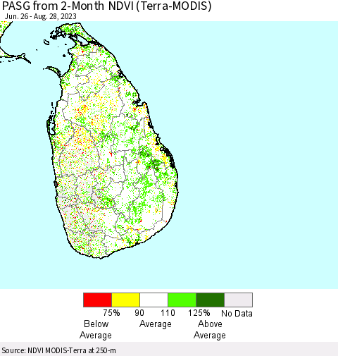 Sri Lanka PASG from 2-Month NDVI (Terra-MODIS) Thematic Map For 8/21/2023 - 8/28/2023