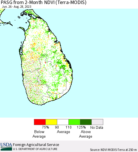 Sri Lanka PASG from 2-Month NDVI (Terra-MODIS) Thematic Map For 8/21/2023 - 8/31/2023