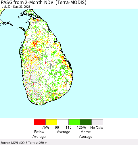 Sri Lanka PASG from 2-Month NDVI (Terra-MODIS) Thematic Map For 9/14/2023 - 9/21/2023