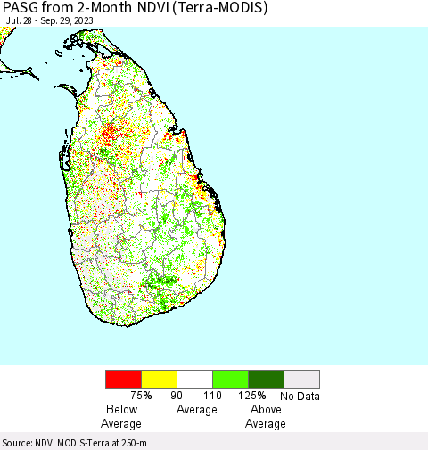 Sri Lanka PASG from 2-Month NDVI (Terra-MODIS) Thematic Map For 9/22/2023 - 9/29/2023
