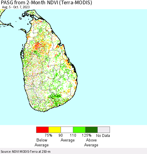 Sri Lanka PASG from 2-Month NDVI (Terra-MODIS) Thematic Map For 9/30/2023 - 10/7/2023