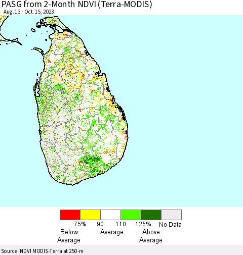 Sri Lanka PASG from 2-Month NDVI (Terra-MODIS) Thematic Map For 10/8/2023 - 10/15/2023