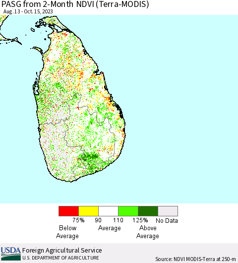 Sri Lanka PASG from 2-Month NDVI (Terra-MODIS) Thematic Map For 10/11/2023 - 10/20/2023