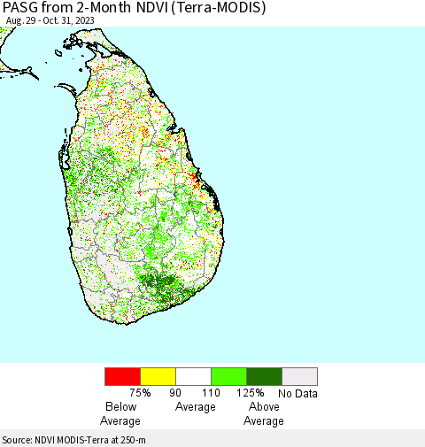 Sri Lanka PASG from 2-Month NDVI (Terra-MODIS) Thematic Map For 10/21/2023 - 10/31/2023