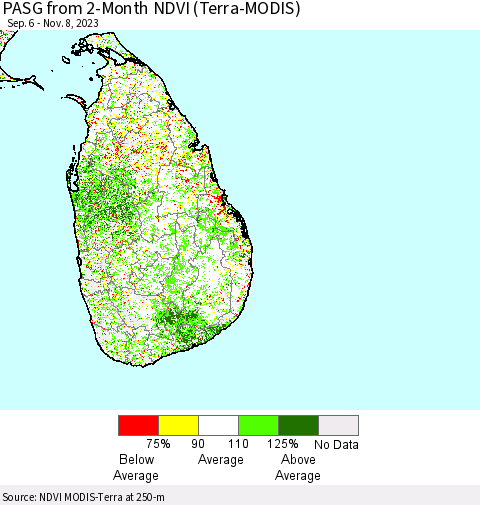 Sri Lanka PASG from 2-Month NDVI (Terra-MODIS) Thematic Map For 11/1/2023 - 11/8/2023