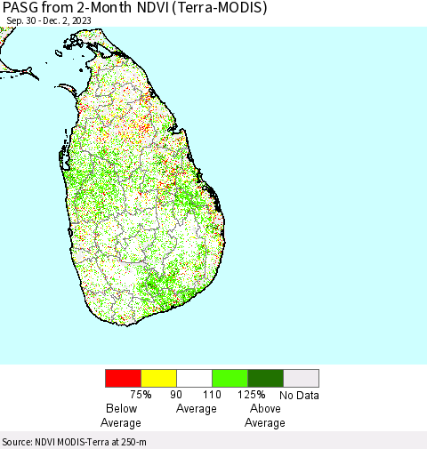 Sri Lanka PASG from 2-Month NDVI (Terra-MODIS) Thematic Map For 11/25/2023 - 12/2/2023