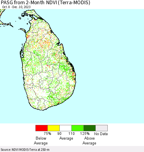 Sri Lanka PASG from 2-Month NDVI (Terra-MODIS) Thematic Map For 12/3/2023 - 12/10/2023