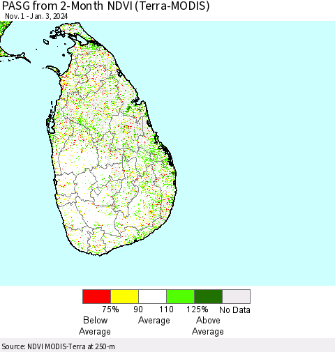 Sri Lanka PASG from 2-Month NDVI (Terra-MODIS) Thematic Map For 12/27/2023 - 1/3/2024
