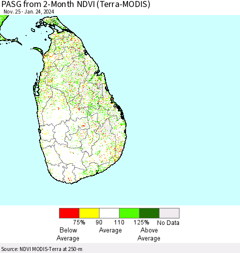 Sri Lanka PASG from 2-Month NDVI (Terra-MODIS) Thematic Map For 1/17/2024 - 1/24/2024