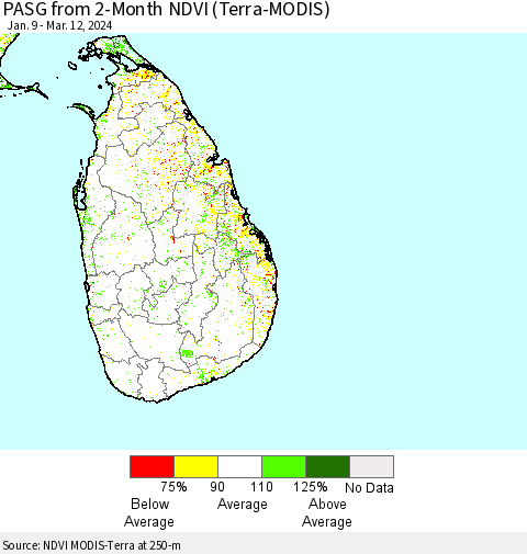 Sri Lanka PASG from 2-Month NDVI (Terra-MODIS) Thematic Map For 3/5/2024 - 3/12/2024