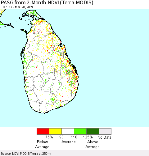 Sri Lanka PASG from 2-Month NDVI (Terra-MODIS) Thematic Map For 3/13/2024 - 3/20/2024