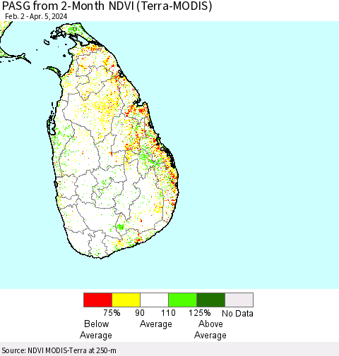 Sri Lanka PASG from 2-Month NDVI (Terra-MODIS) Thematic Map For 3/29/2024 - 4/5/2024