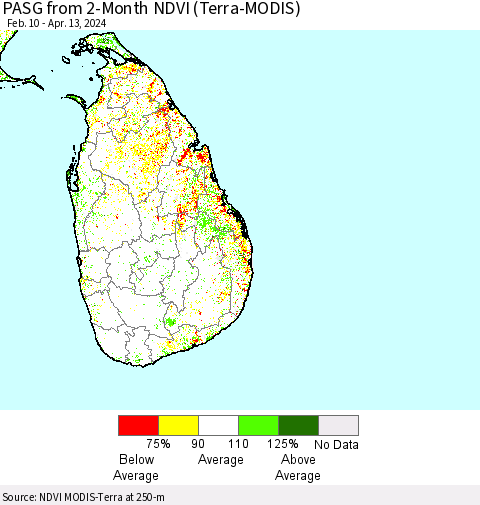 Sri Lanka PASG from 2-Month NDVI (Terra-MODIS) Thematic Map For 4/6/2024 - 4/13/2024