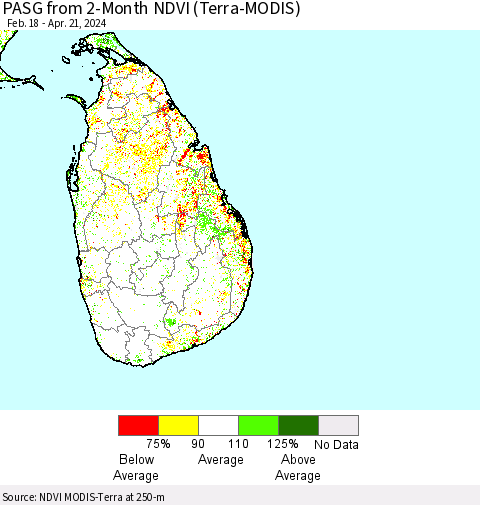 Sri Lanka PASG from 2-Month NDVI (Terra-MODIS) Thematic Map For 4/14/2024 - 4/21/2024