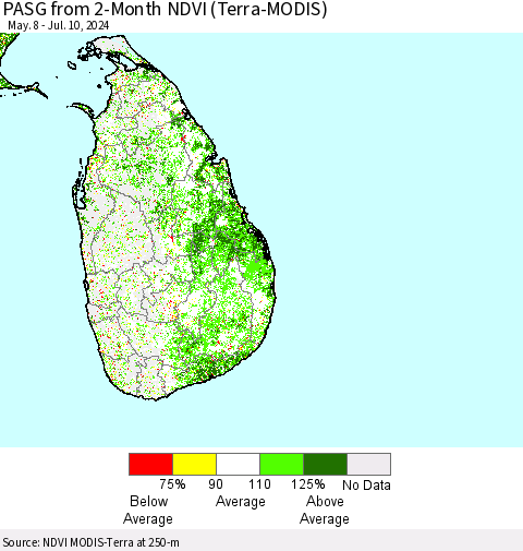 Sri Lanka PASG from 2-Month NDVI (Terra-MODIS) Thematic Map For 7/3/2024 - 7/10/2024
