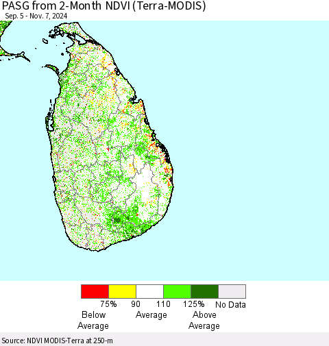 Sri Lanka PASG from 2-Month NDVI (Terra-MODIS) Thematic Map For 10/31/2024 - 11/7/2024