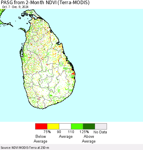 Sri Lanka PASG from 2-Month NDVI (Terra-MODIS) Thematic Map For 12/2/2024 - 12/9/2024