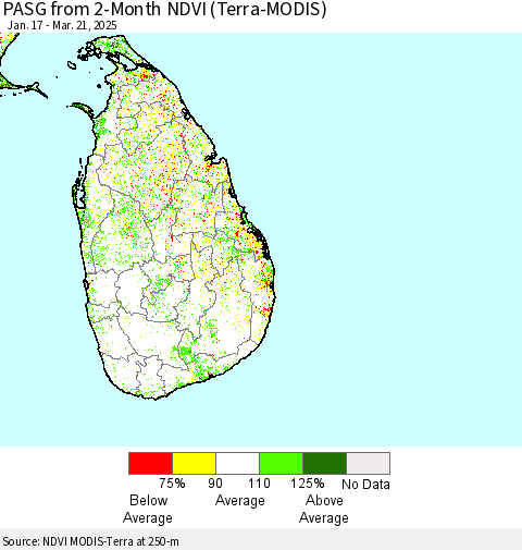 Sri Lanka PASG from 2-Month NDVI (Terra-MODIS) Thematic Map For 3/14/2025 - 3/21/2025