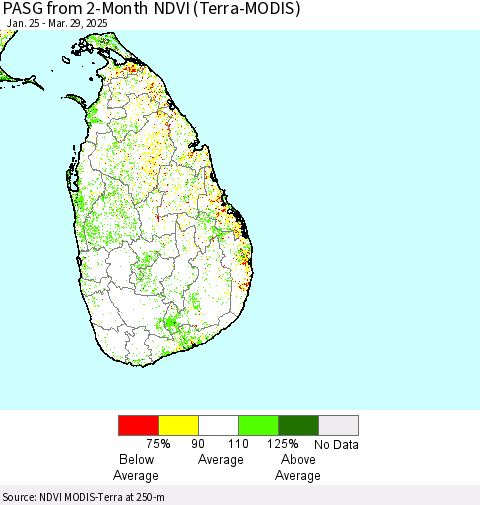 Sri Lanka PASG from 2-Month NDVI (Terra-MODIS) Thematic Map For 3/22/2025 - 3/29/2025
