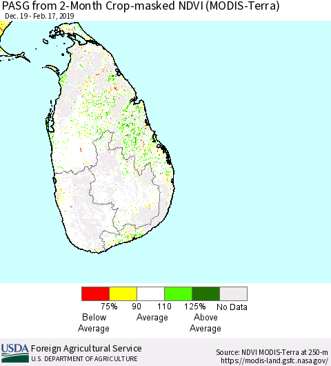 Sri Lanka PASG from 2-Month Crop-masked NDVI (MODIS-Terra) Thematic Map For 2/11/2019 - 2/20/2019