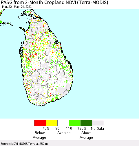 Sri Lanka PASG from 2-Month Cropland NDVI (Terra-MODIS) Thematic Map For 5/17/2021 - 5/24/2021