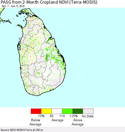 Sri Lanka PASG from 2-Month Cropland NDVI (Terra-MODIS) Thematic Map For 6/2/2021 - 6/9/2021