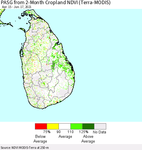 Sri Lanka PASG from 2-Month Cropland NDVI (Terra-MODIS) Thematic Map For 6/10/2021 - 6/17/2021