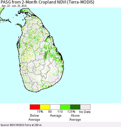 Sri Lanka PASG from 2-Month Cropland NDVI (Terra-MODIS) Thematic Map For 6/18/2021 - 6/25/2021