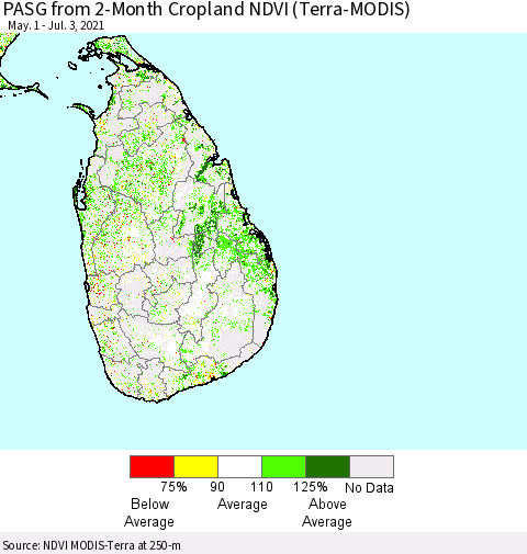 Sri Lanka PASG from 2-Month Cropland NDVI (Terra-MODIS) Thematic Map For 6/26/2021 - 7/3/2021