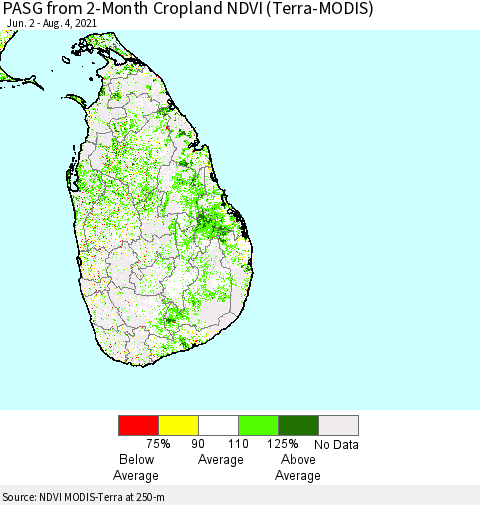 Sri Lanka PASG from 2-Month Cropland NDVI (Terra-MODIS) Thematic Map For 7/28/2021 - 8/4/2021