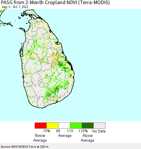 Sri Lanka PASG from 2-Month Cropland NDVI (Terra-MODIS) Thematic Map For 9/30/2021 - 10/7/2021