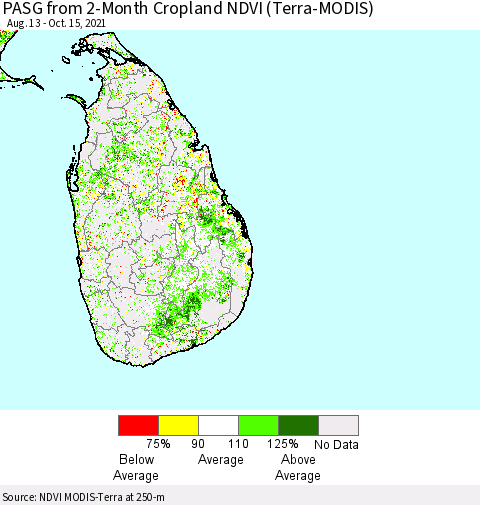 Sri Lanka PASG from 2-Month Cropland NDVI (Terra-MODIS) Thematic Map For 10/8/2021 - 10/15/2021