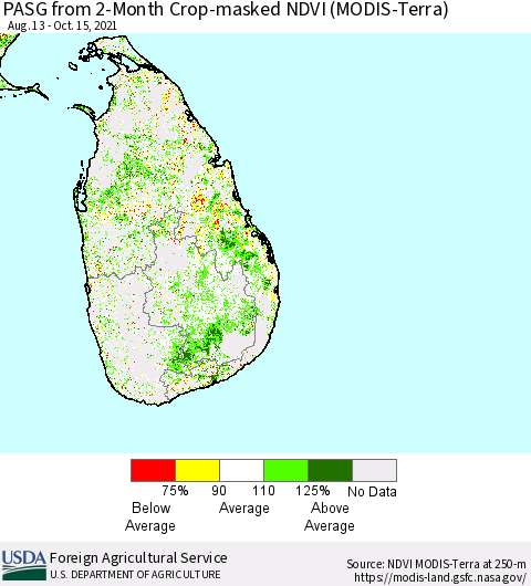 Sri Lanka PASG from 2-Month Cropland NDVI (Terra-MODIS) Thematic Map For 10/11/2021 - 10/20/2021
